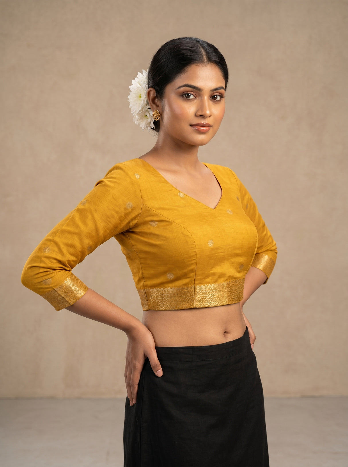 MIMOSA Gold Banarasi Art Silk Saree — blouse close-up