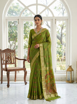 MIMOSA Olive Banarasi Art Silk Saree — Draped Mannequin View