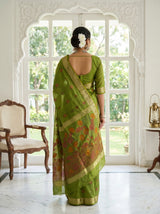 MIMOSA Olive Banarasi Art Silk Saree — Unstitched Blouse Piece