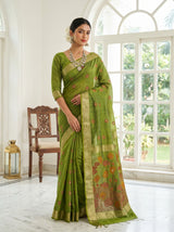 MIMOSA Olive Banarasi Art Silk Saree — pose 5 styling detail
