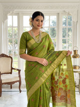MIMOSA Olive Banarasi Art Silk Saree — pose 6 styling detail