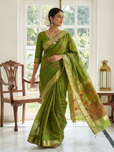 MIMOSA Olive Banarasi Art Silk Saree — pose 7 styling detail