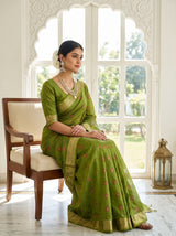 MIMOSA Olive Banarasi Art Silk Saree — pose 8 styling detail