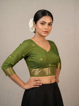 MIMOSA Olive Banarasi Art Silk Saree — blouse close-up