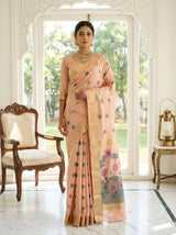 MIMOSA Peach Banarasi Art Silk Saree — Draped Mannequin View