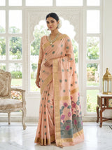 MIMOSA Peach Banarasi Art Silk Saree — Styled Model View