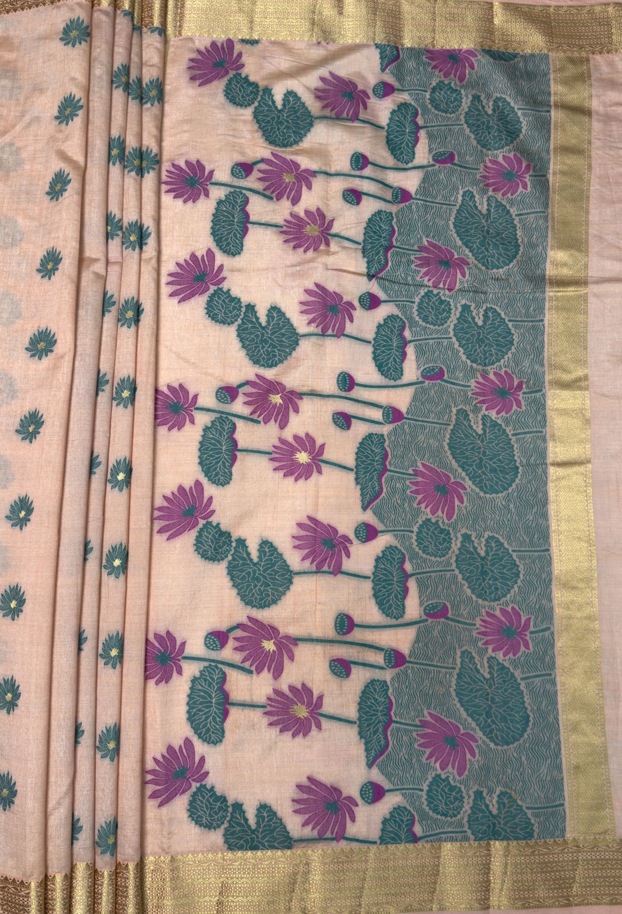 MIMOSA Peach Banarasi Art Silk Saree — pallu and zari work detail