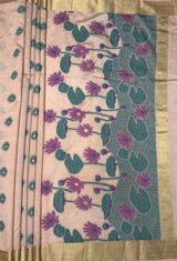 MIMOSA Peach Banarasi Art Silk Saree — pallu and zari work detail