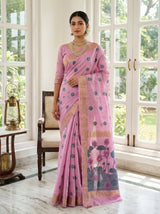 MIMOSA Pink Banarasi Art Silk Saree — Draped Mannequin View