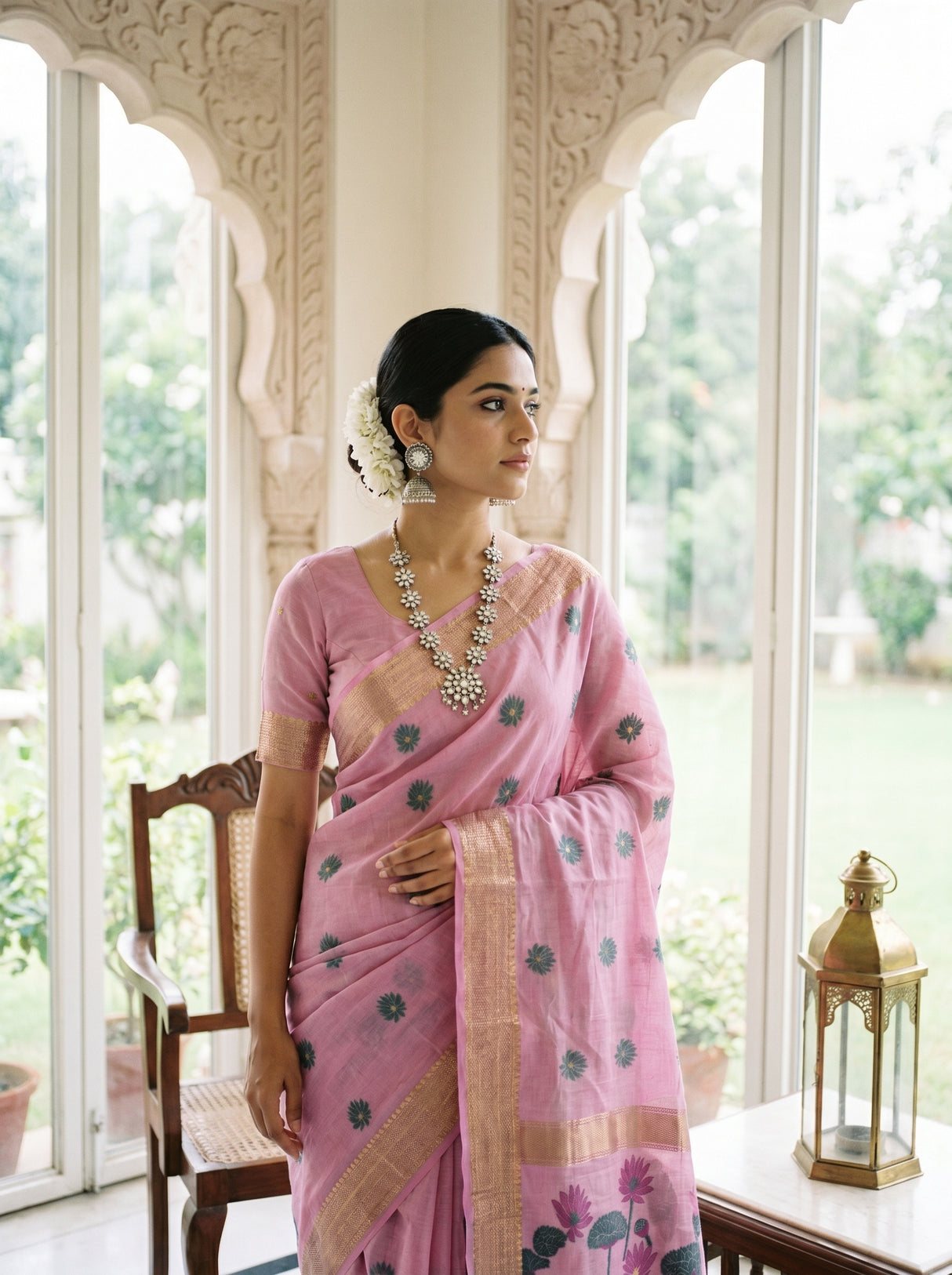 MIMOSA Pink Banarasi Art Silk Saree — pose 10 styling detail
