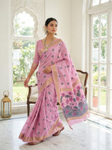 MIMOSA Pink Banarasi Art Silk Saree — pose 7 styling detail