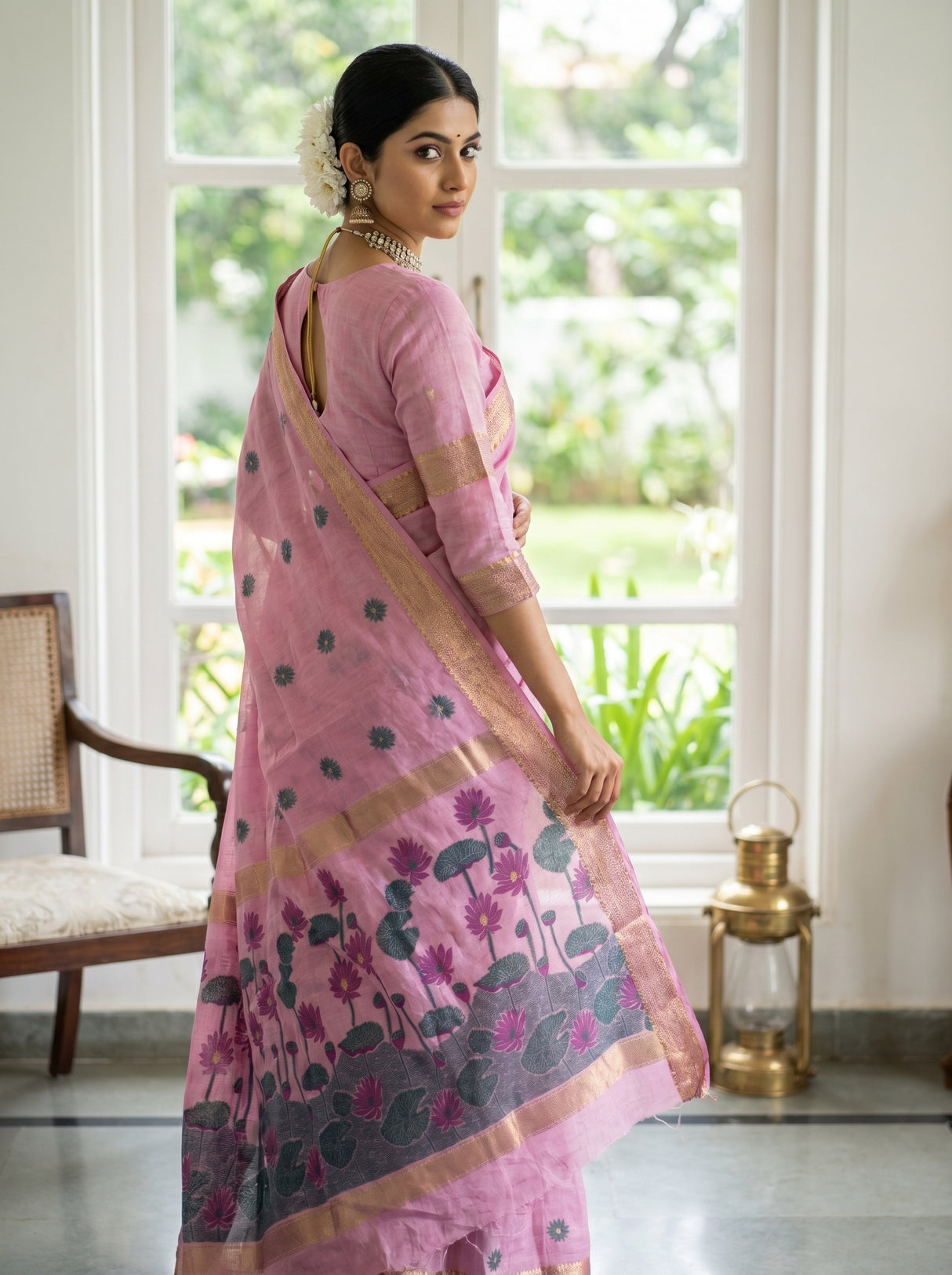MIMOSA Pink Banarasi Art Silk Saree — pose 9 styling detail