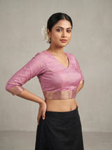 MIMOSA Pink Banarasi Art Silk Saree — blouse close-up