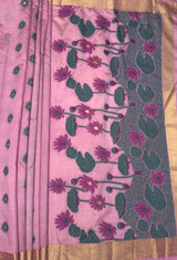MIMOSA Pink Banarasi Art Silk Saree — pallu and zari work detail