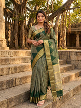 MIMOSA Green Banarasi Art Silk Saree — Mannequin Draped View