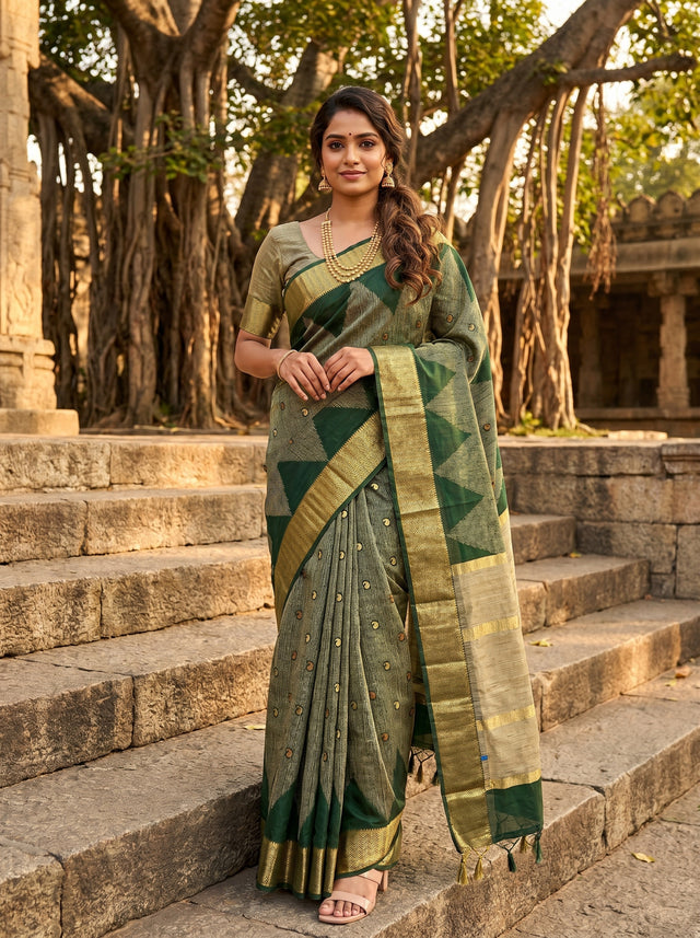 MIMOSA Green Banarasi Art Silk Saree — Mannequin Draped View