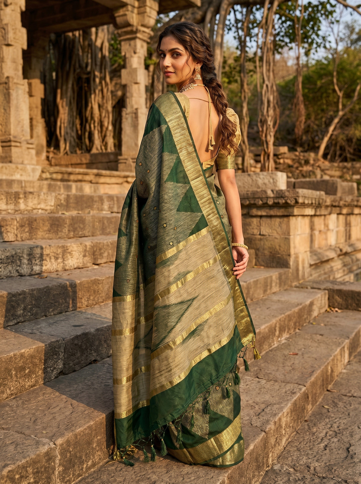 MIMOSA Green Banarasi Art Silk Saree — pose 9 styling detail