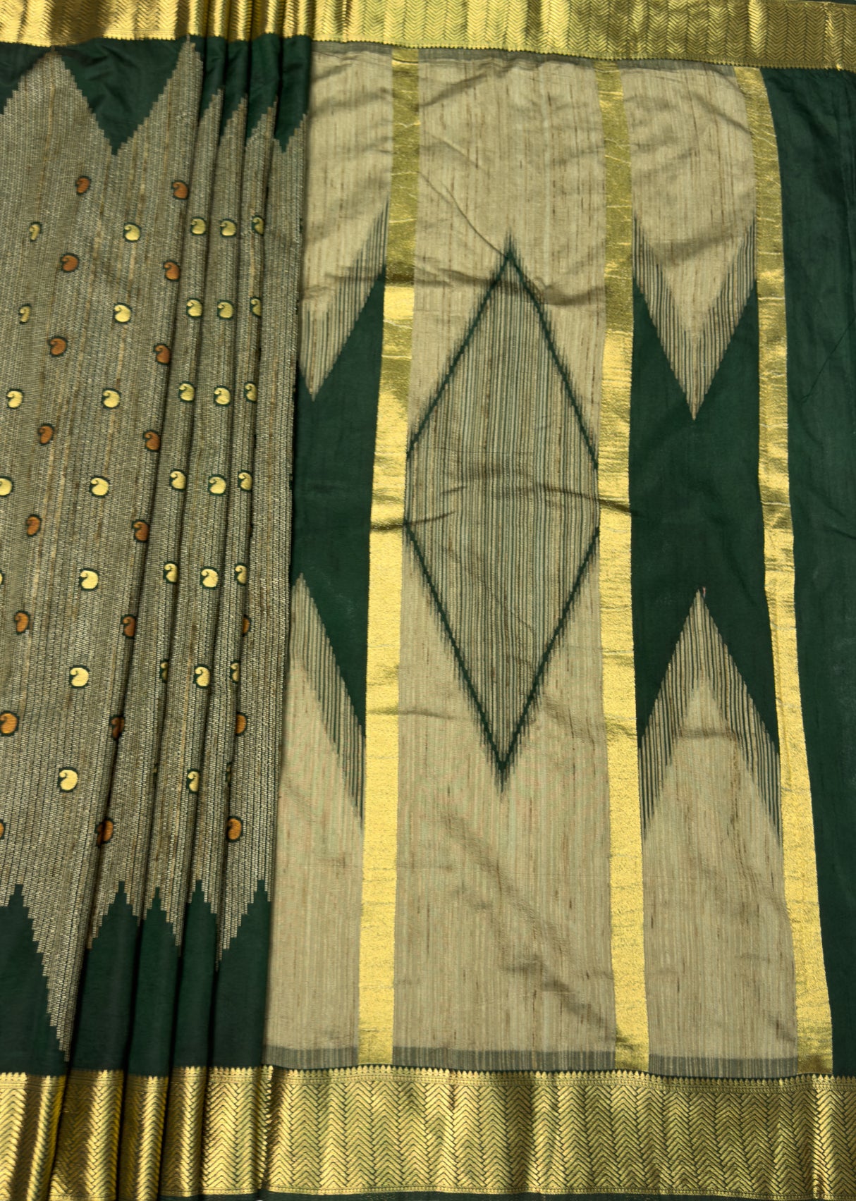 MIMOSA Green Banarasi Art Silk Saree — pallu and zari work detail
