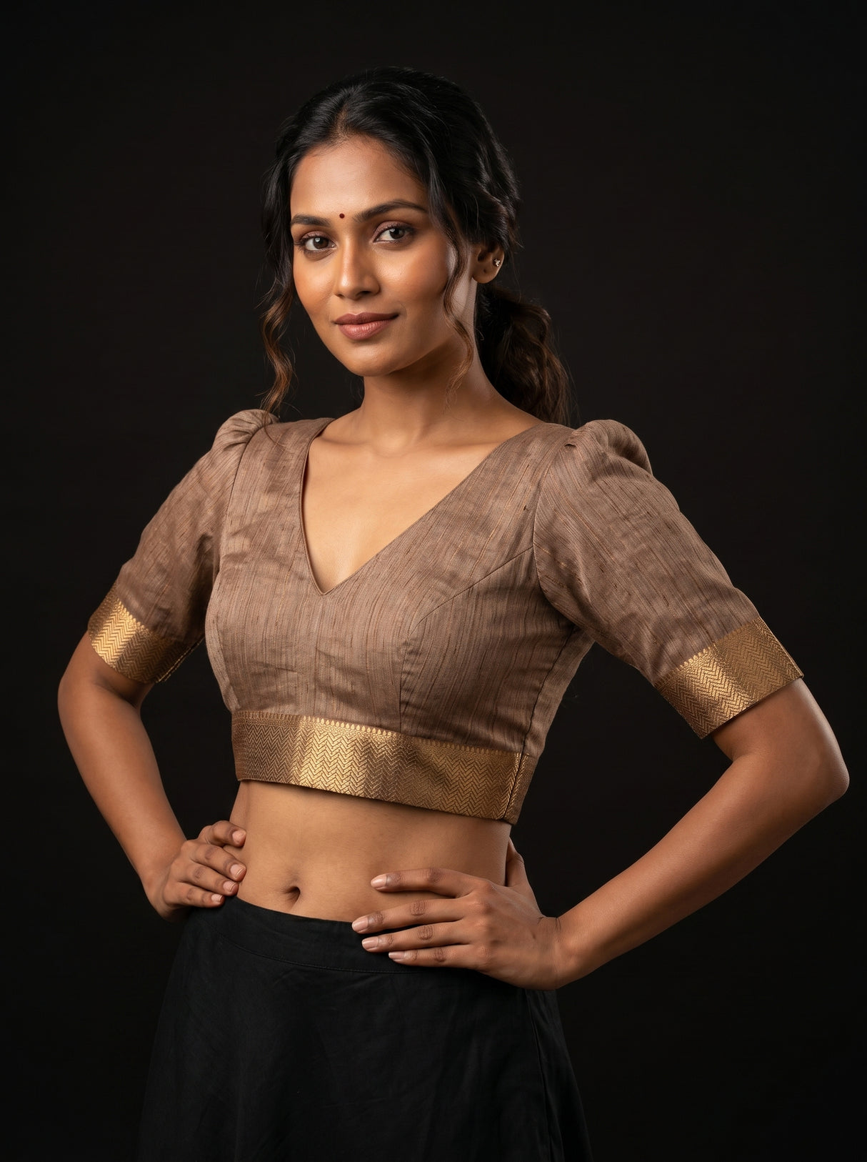 MIMOSA Maroon Banarasi Art Silk Saree — blouse close-up