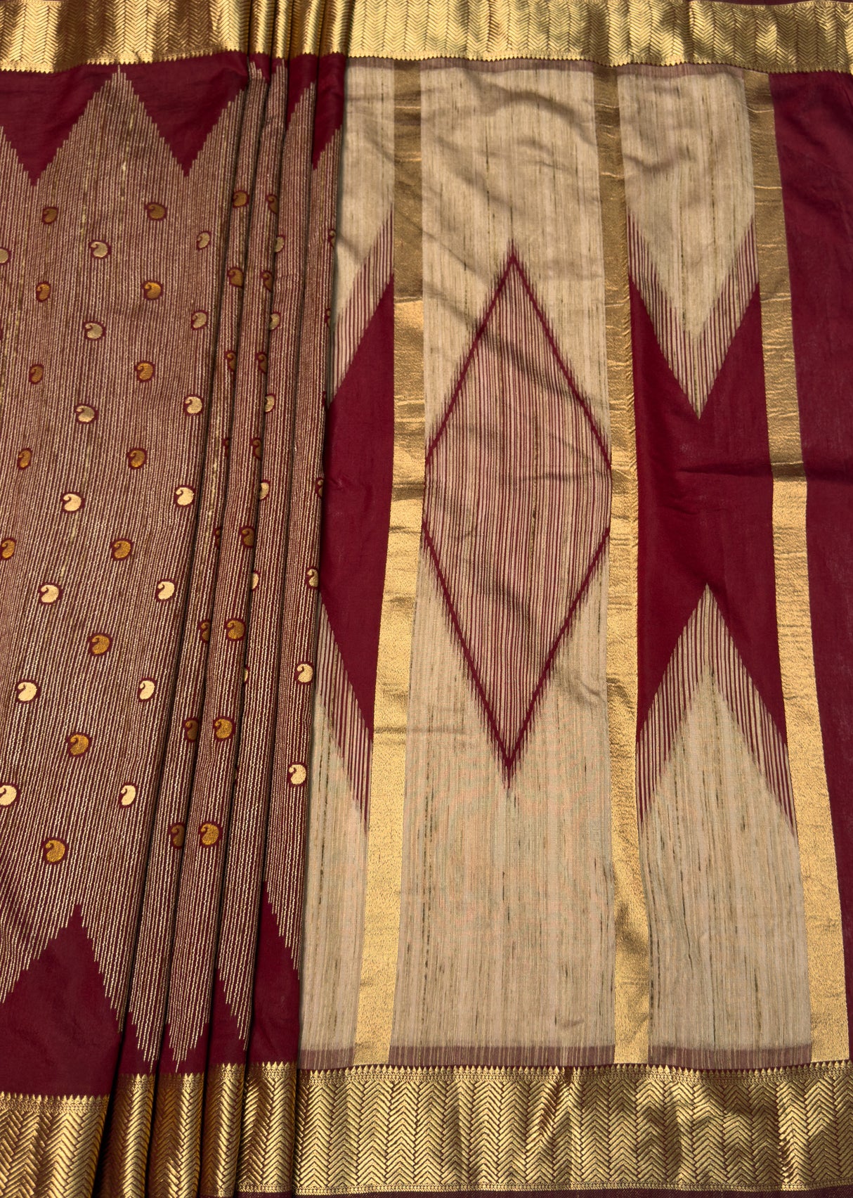 MIMOSA Maroon Banarasi Art Silk Saree — pallu and zari work detail