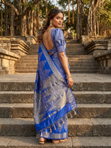 MIMOSA Royal Blue Banarasi Art Silk Saree — pose 9 styling detail