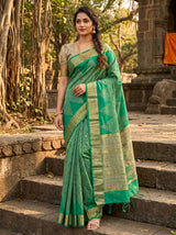 MIMOSA Rama Banarasi Art Silk Saree — Mannequin Draped View