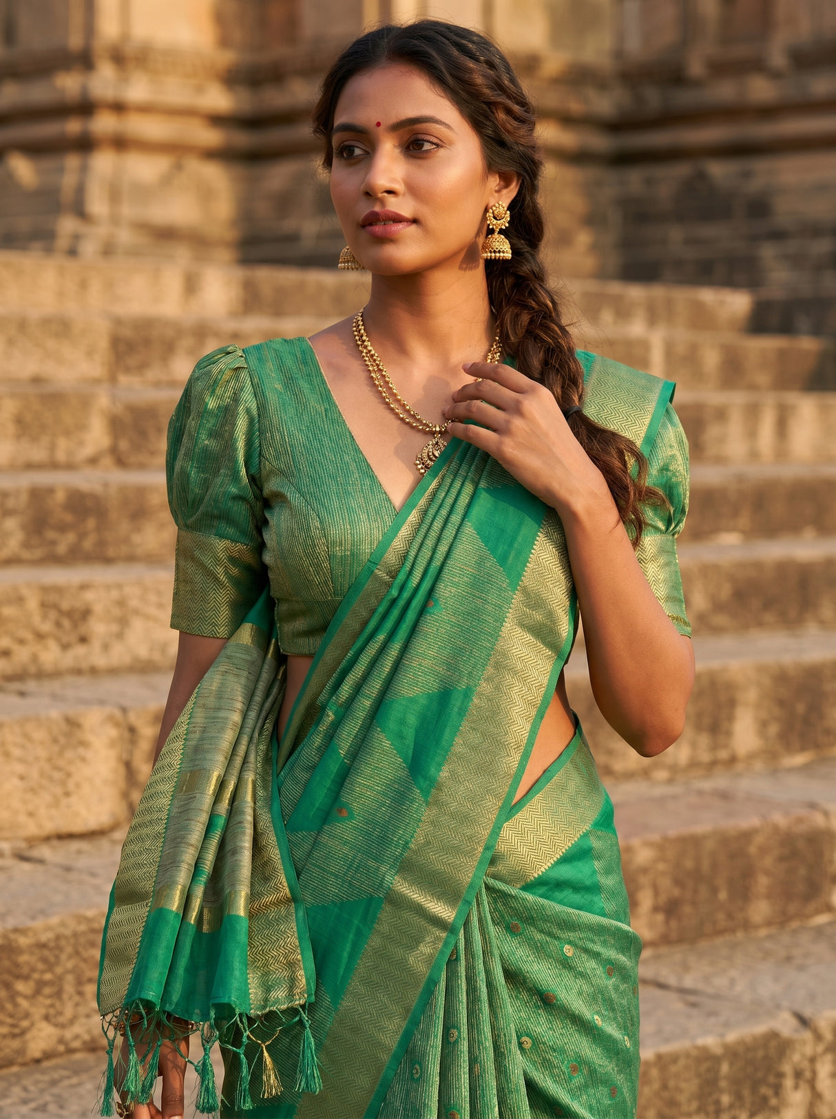 MIMOSA Rama Banarasi Art Silk Saree — pose 10 styling detail