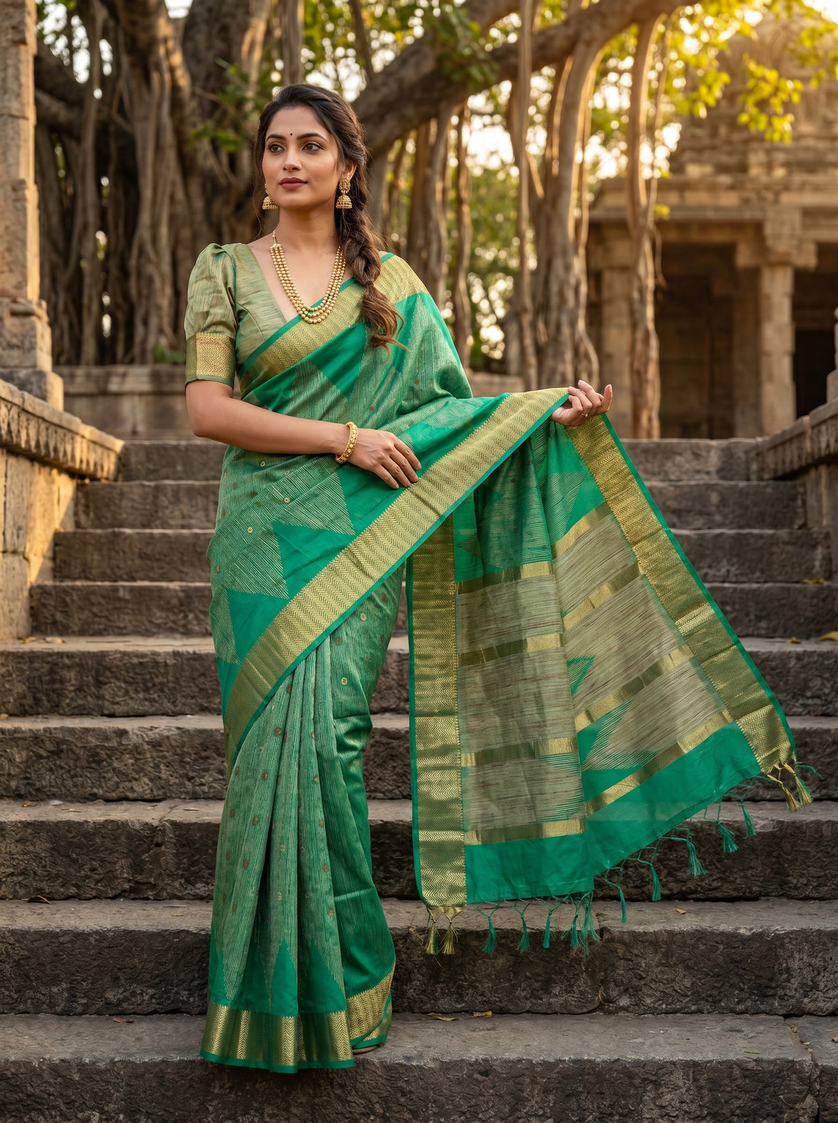 MIMOSA Rama Banarasi Art Silk Saree — pose 6 styling detail