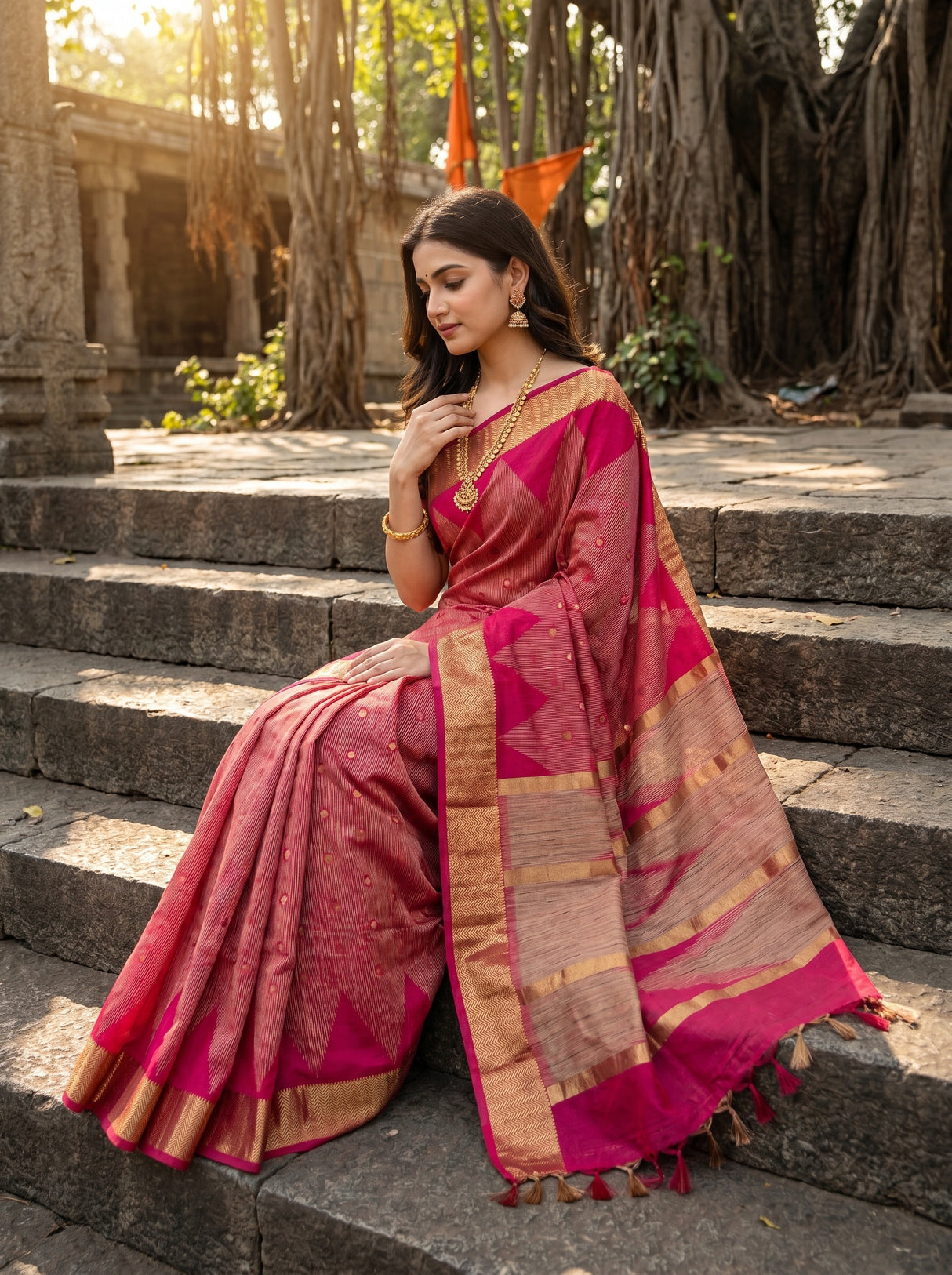 MIMOSA Rani Banarasi Art Silk Saree — pose 8 styling detail