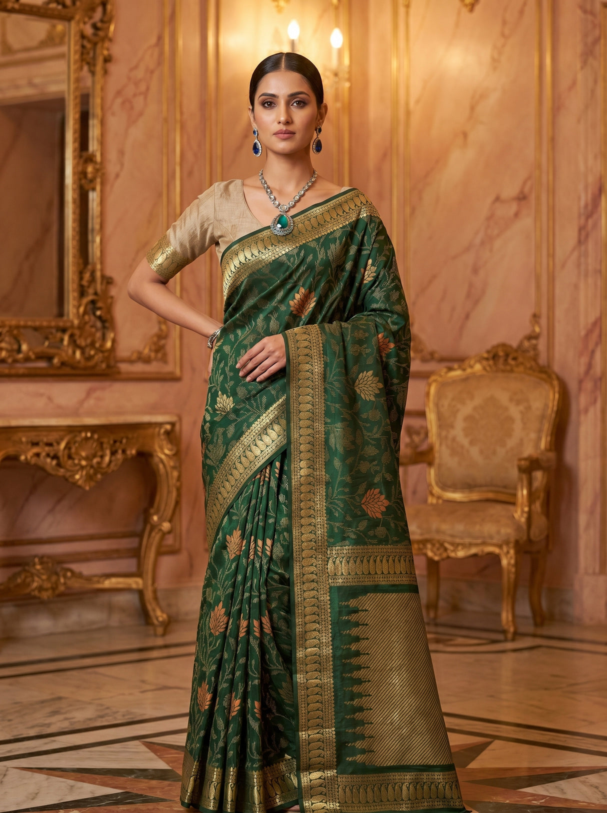 MIMOSA Green Banarasi Art Silk Saree — pose 10 styling detail