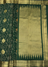 MIMOSA Green Banarasi Art Silk Saree — pallu and zari work detail