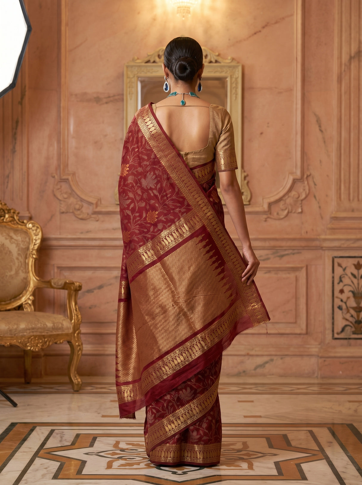 MIMOSA Maroon Banarasi Art Silk Saree — Blouse Piece Detail