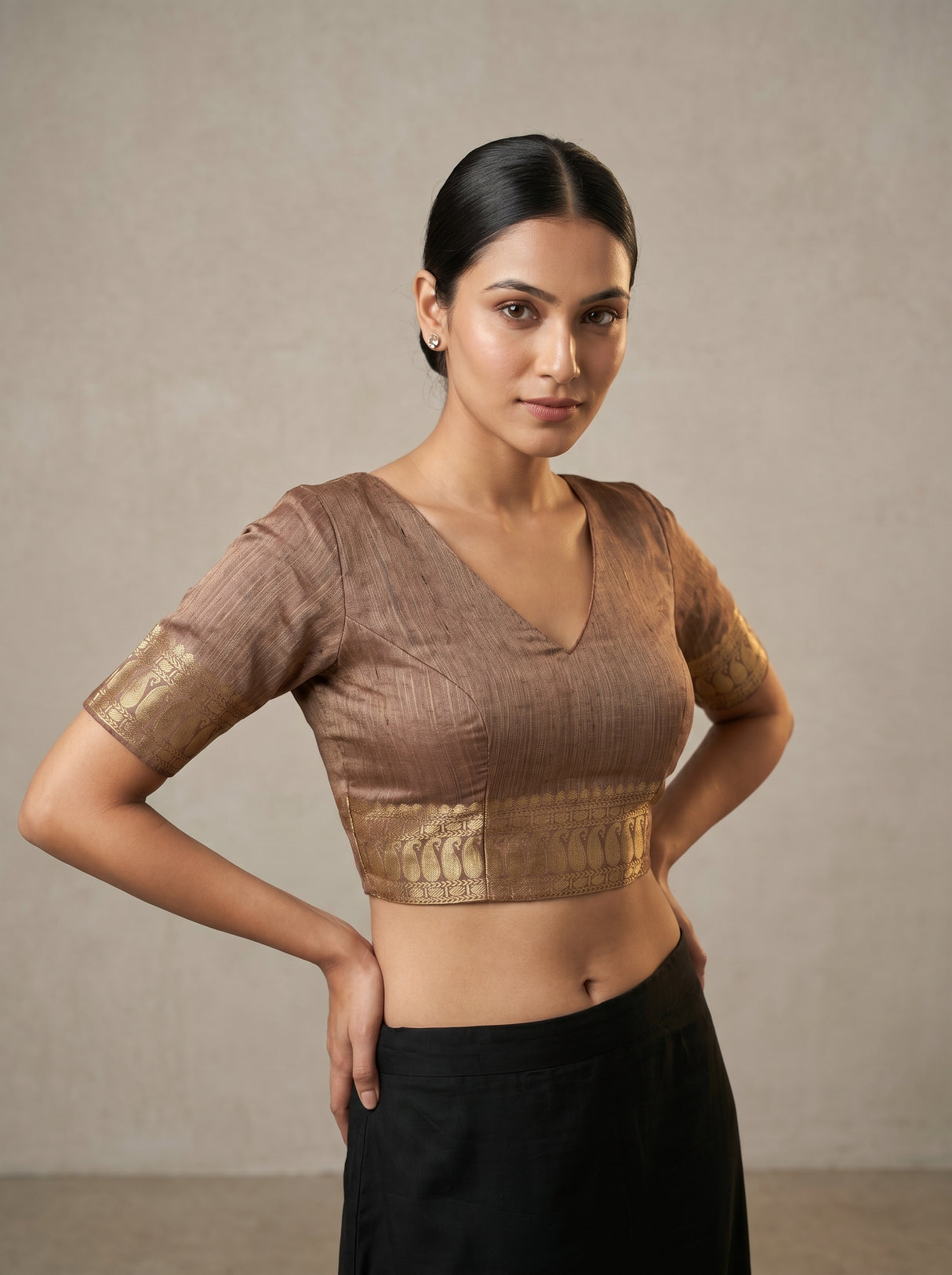 MIMOSA Maroon Banarasi Art Silk Saree — blouse close-up