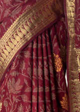 MIMOSA Maroon Banarasi Art Silk Saree — fleets shot full lifestyle