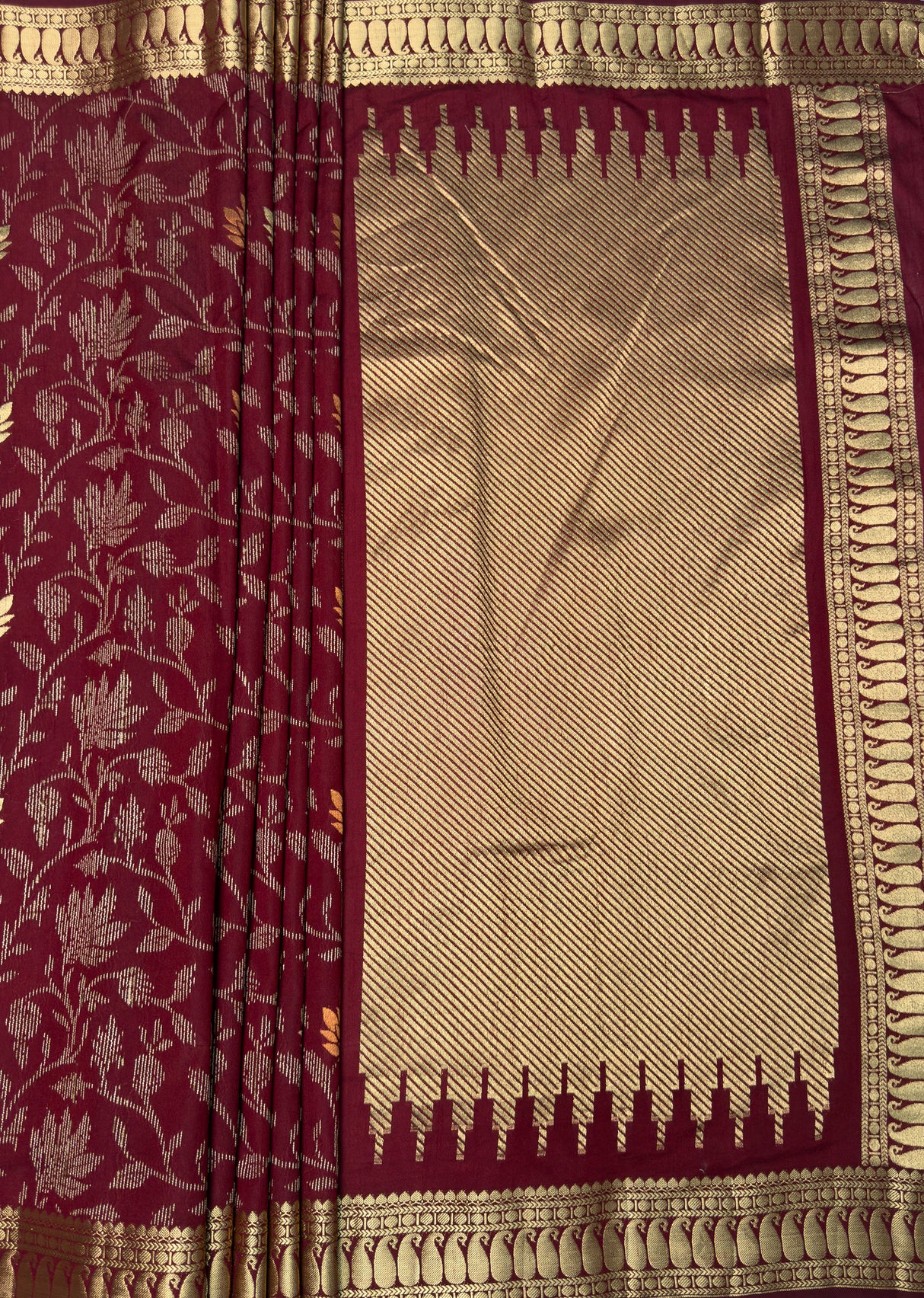 MIMOSA Maroon Banarasi Art Silk Saree — pallu and zari work detail