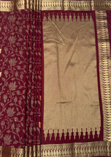 MIMOSA Maroon Banarasi Art Silk Saree — pallu and zari work detail