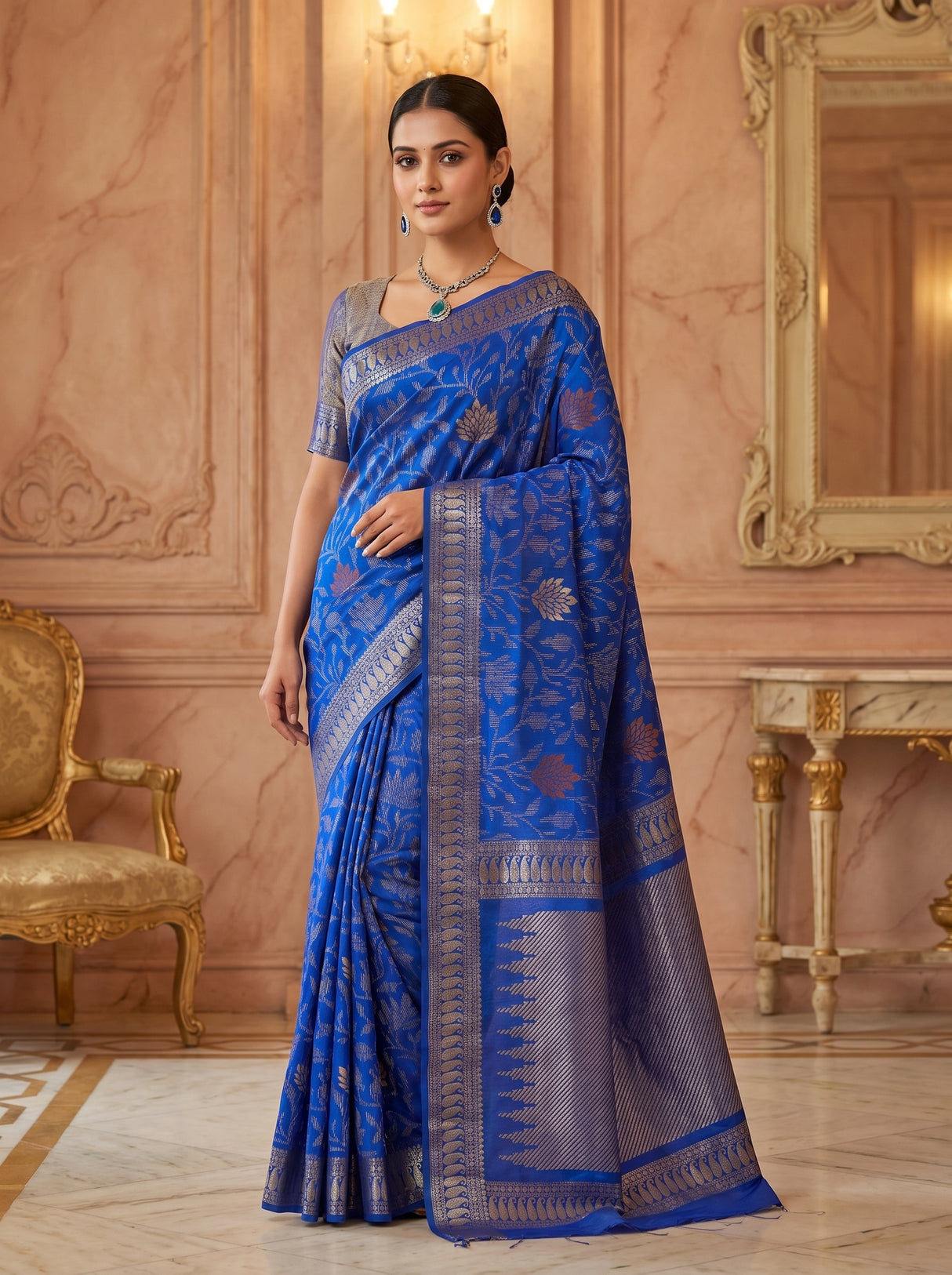 MIMOSA Royal Blue Banarasi Art Silk Saree — Blouse Piece Detail