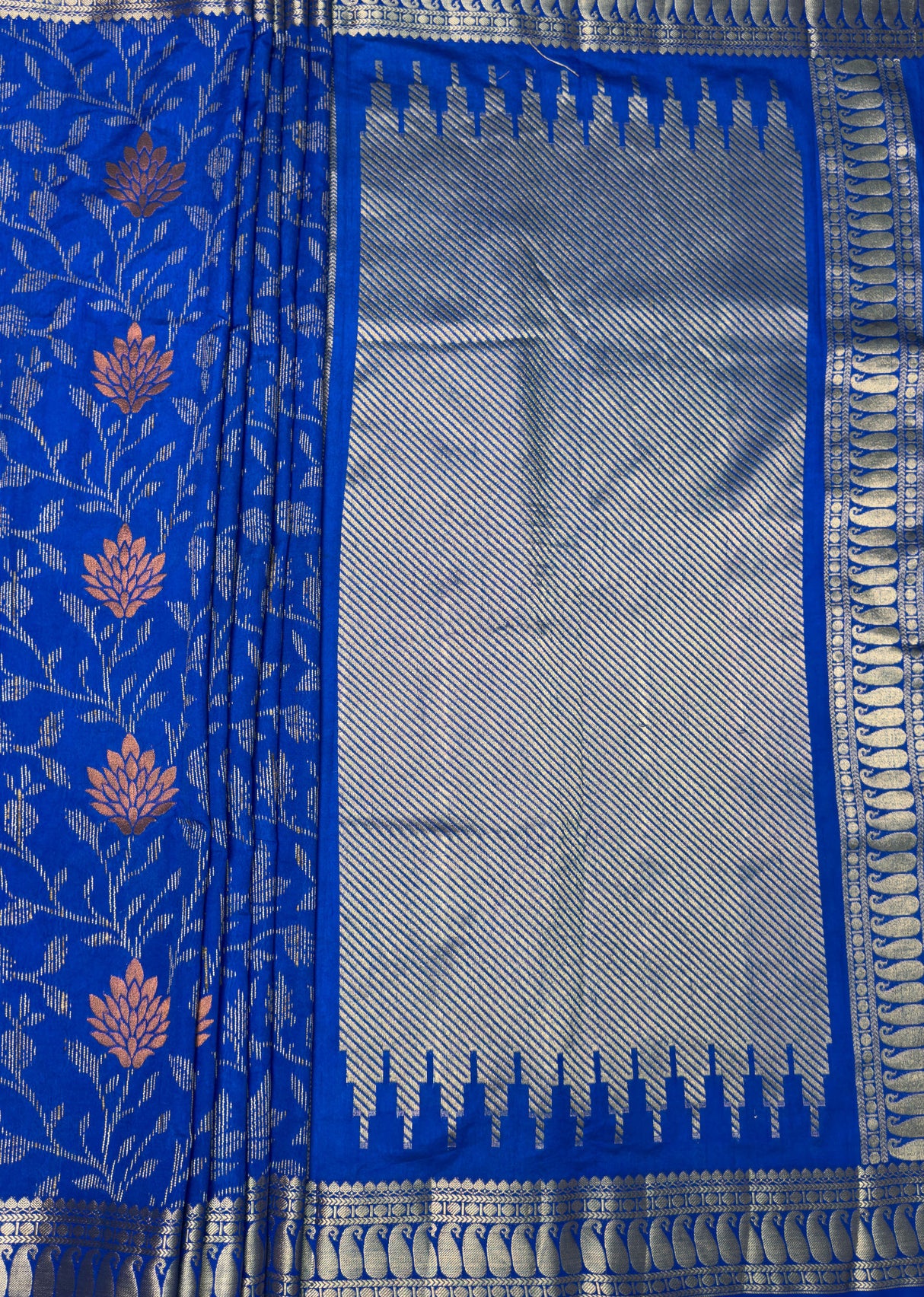 MIMOSA Royal Blue Banarasi Art Silk Saree — pallu and zari work detail
