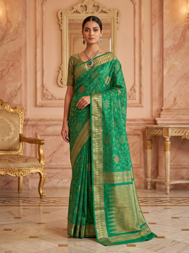 MIMOSA Rama Banarasi Art Silk Saree — Draped Mannequin View