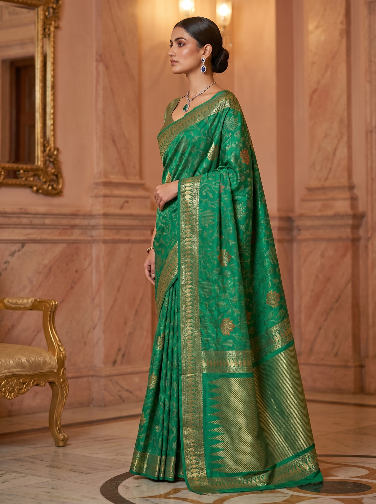 MIMOSA Rama Banarasi Art Silk Saree — Lifestyle Pose