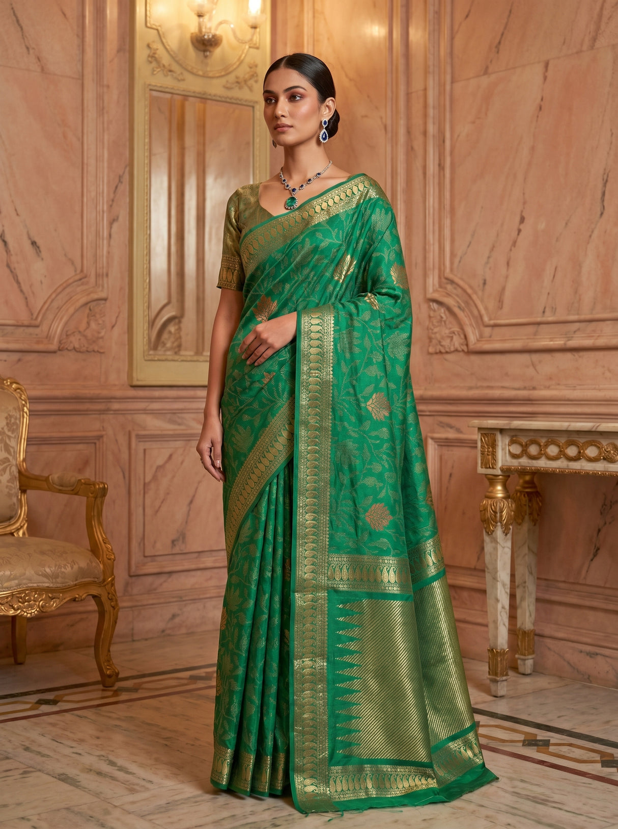 MIMOSA Rama Banarasi Art Silk Saree — pose 4 styling detail