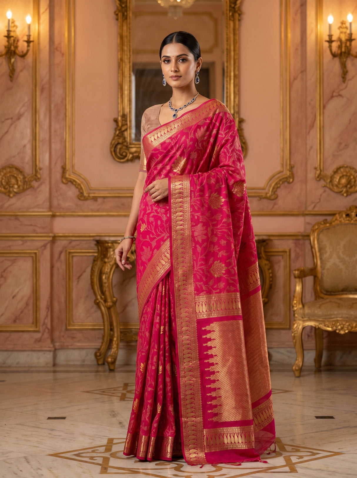 MIMOSA Rani Banarasi Art Silk Saree — pose 5 styling detail
