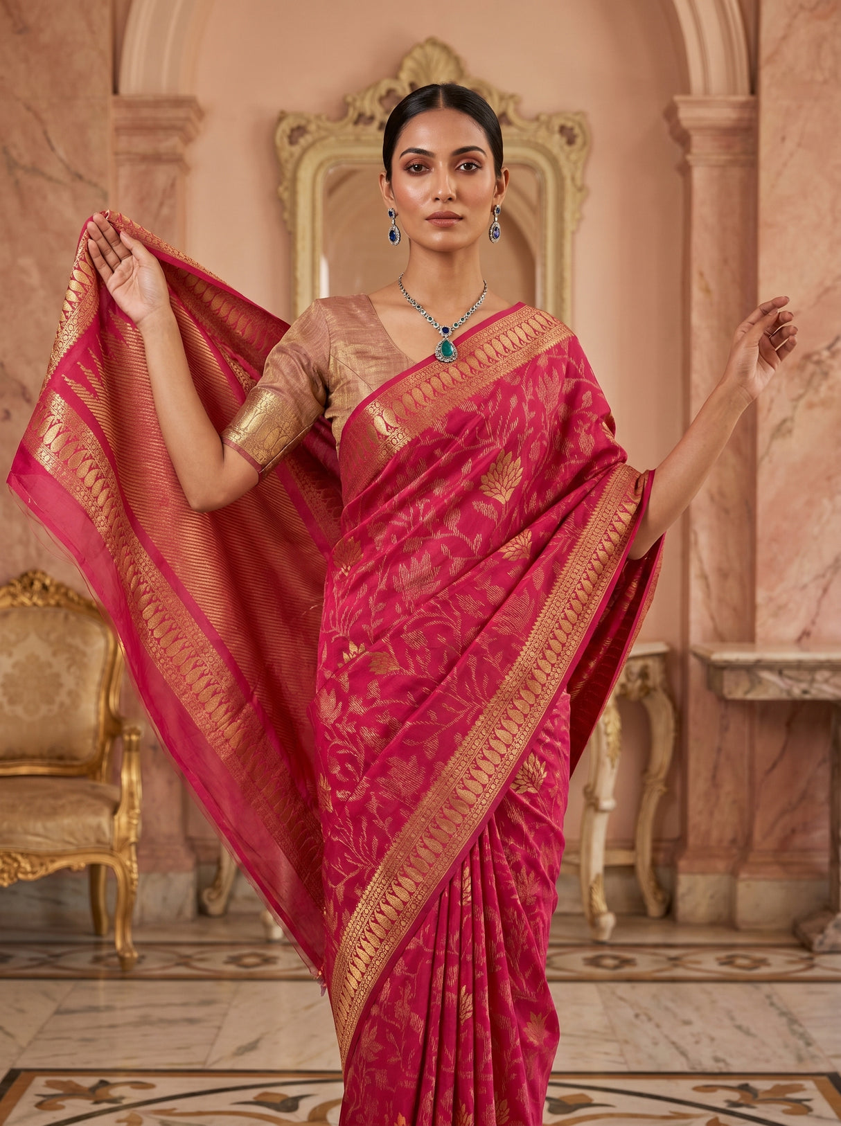 MIMOSA Rani Banarasi Art Silk Saree — pose 6 styling detail
