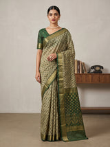 MIMOSA Green Banarasi Art Silk Saree — Draped on mannequin