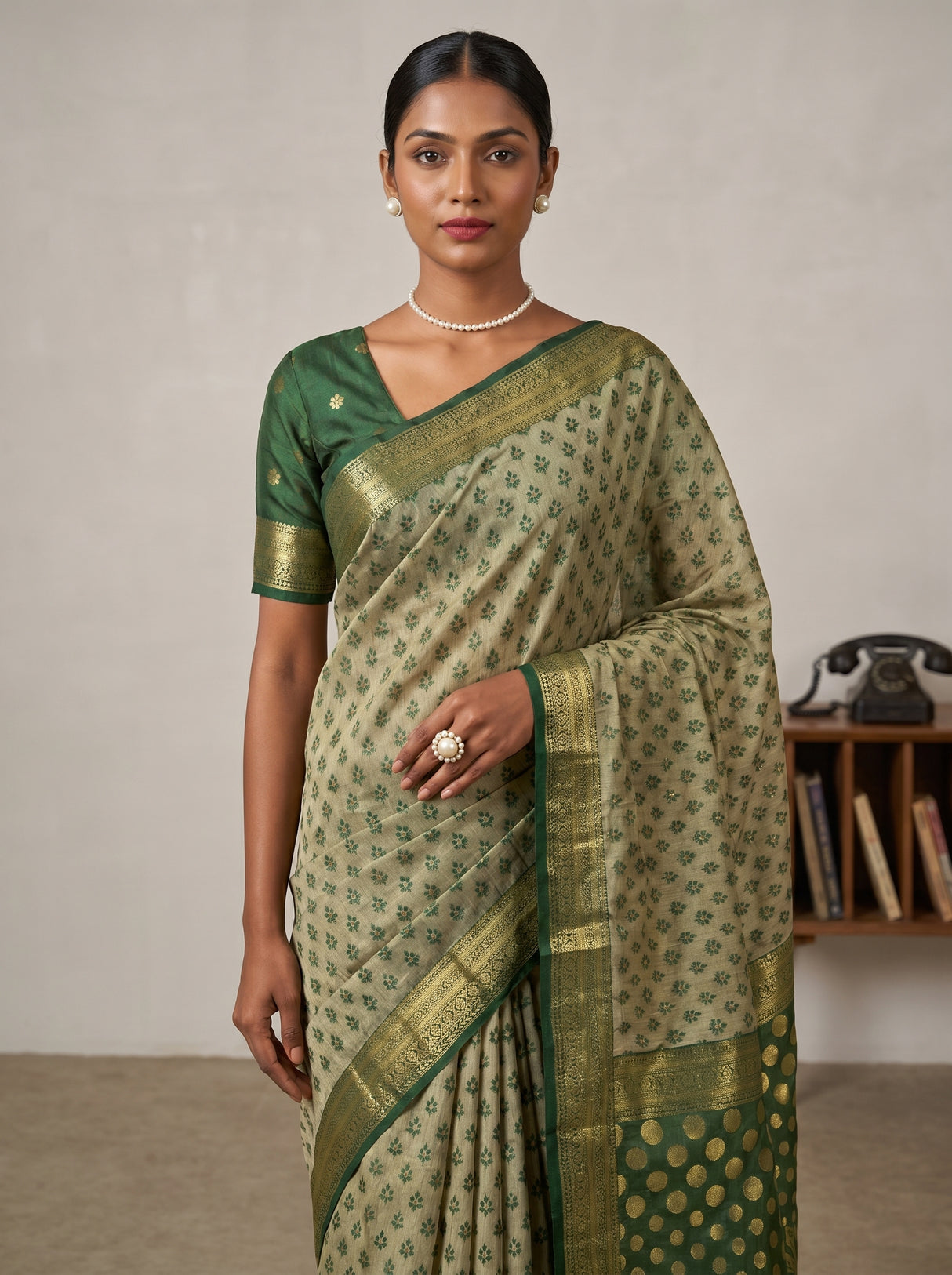 MIMOSA Green Banarasi Art Silk Saree — pose 10 styling detail