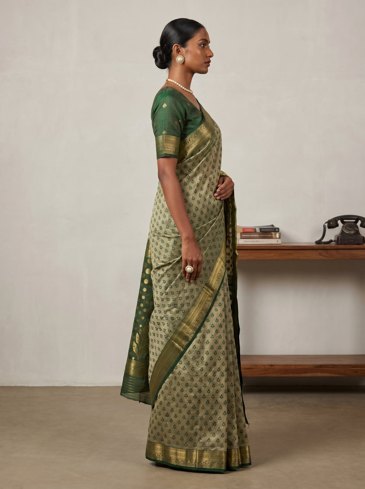 MIMOSA Green Banarasi Art Silk Saree — Model pose