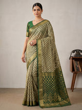 MIMOSA Green Banarasi Art Silk Saree — pose 4 styling detail