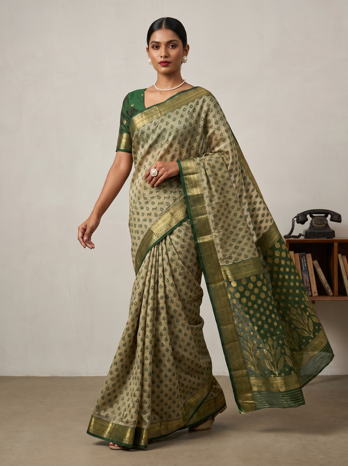 MIMOSA Green Banarasi Art Silk Saree — pose 7 styling detail