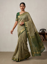 MIMOSA Green Banarasi Art Silk Saree — pose 7 styling detail