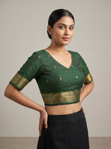 MIMOSA Green Banarasi Art Silk Saree — blouse close-up